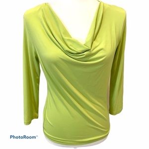 Ellen Tracy Long Sleeve Top Drop Neckline Lime Green Sz XS